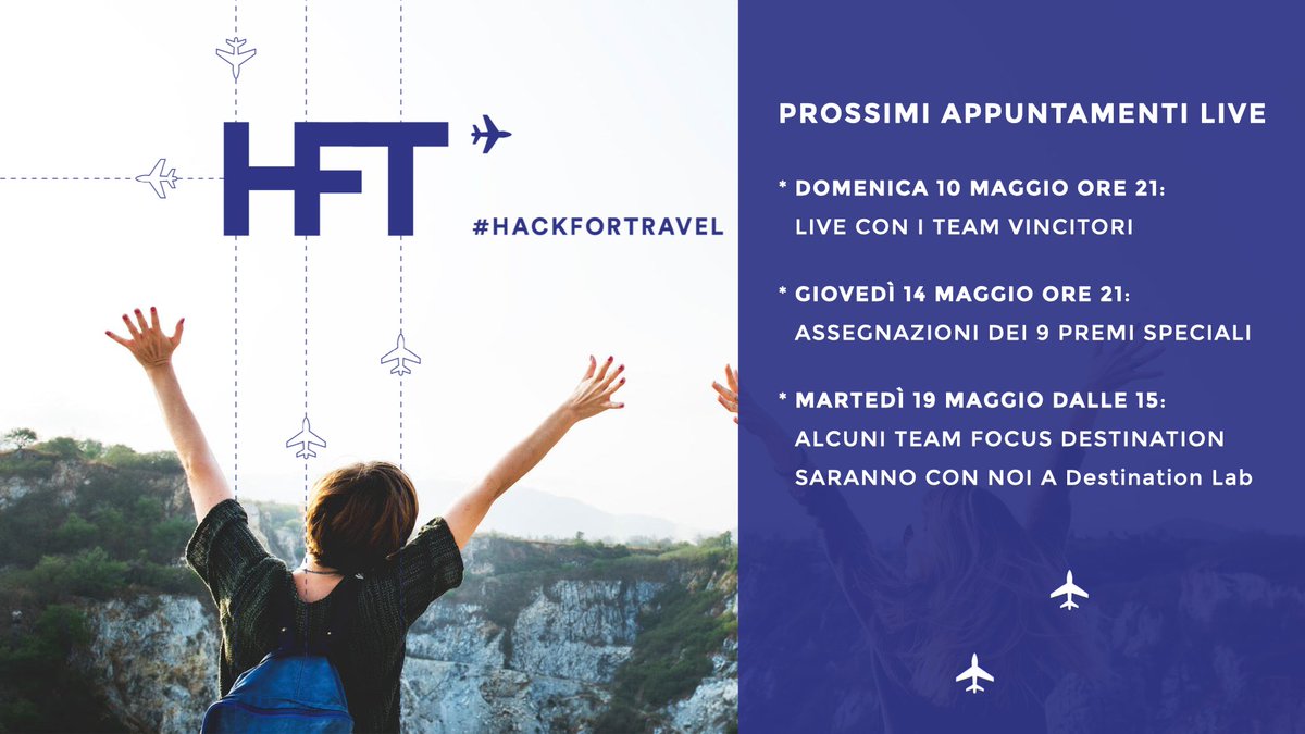 HackForTravel's tweet photo. La grande bellezza di HFT risiede decisamente nelle persone e nei loro progetti e per questo ci sembra doveroso dare loro più spazio ridando la parola ai protagonisti! Ecco i prossimi appuntamenti #live (su facebook) e altri verranno annunciati presto! 💙 #hackfortravel https://t.co/Bra3NVoy2g