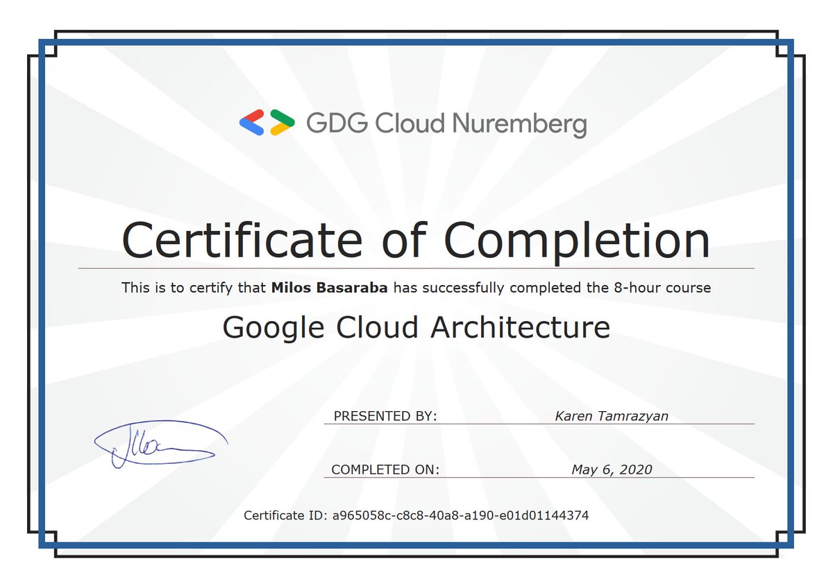 AbacusMilos's tweet photo. Completed! Very, very nice experience :) Thanks @GDGCloudNbg @KarenTamrazyan @VladTamrazyan and all other members of this amazing group. Cheers 🎉 https://t.co/gwr897lEws