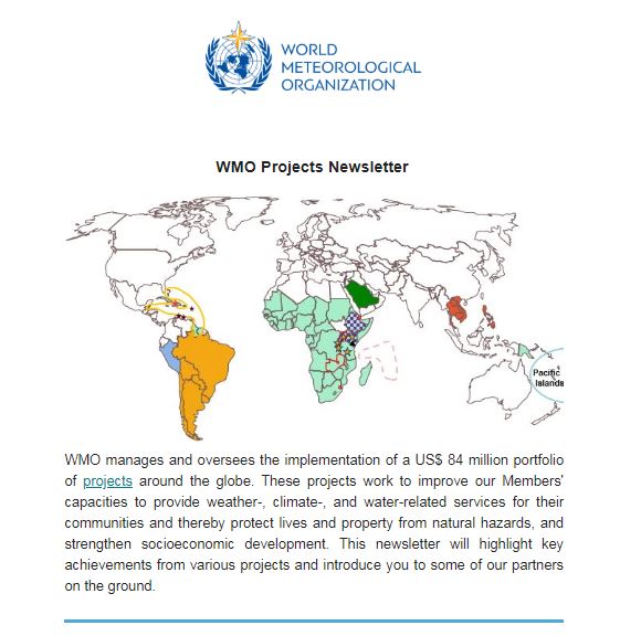 WMO's tweet photo. WMO just released its first projects newsletter, which highlights achievements, updates, and partners of our projects around the globe. To view and subscribe visit: https://t.co/2xBkiobZKA https://t.co/KUg8EEUJ1n