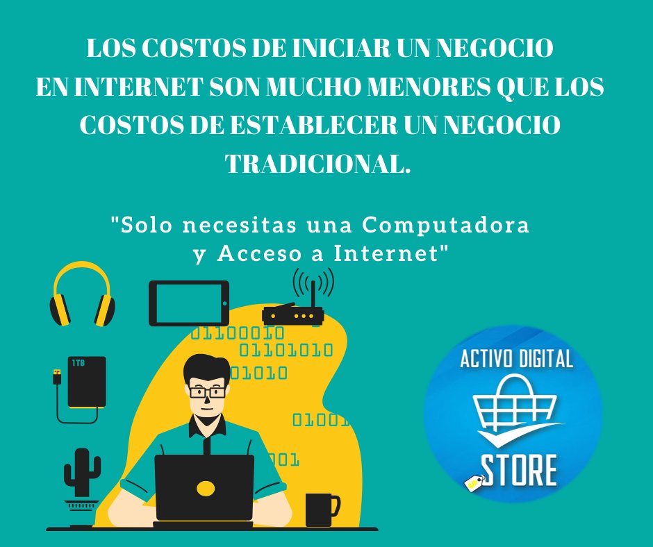 ActDigitalStore's tweet image. 🔥Los costos para iniciar un negocio en Internet son mucho menores que los costos de establecer un negocio tradicional. Solo necesitas una computadora y acceso a Internet.👍