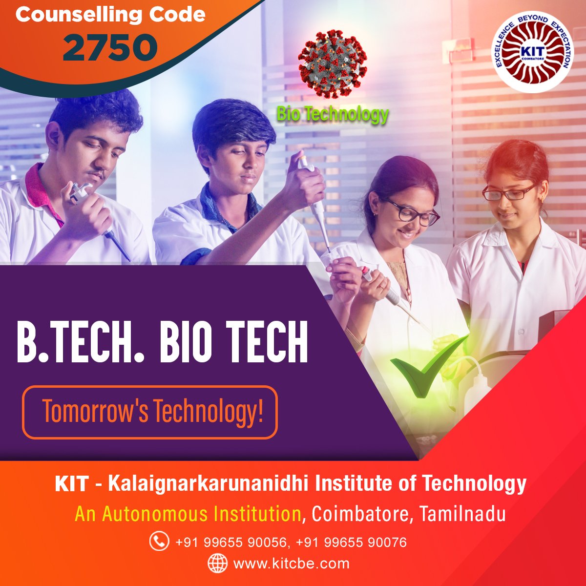 kit_cbe's tweet photo. Completed your schooling? Then it's the right time to choose the best stream to carve your future. https://t.co/x5RpYmbTJJ Bio Tech will elevate your recognition. For admission, ping us now! 

#kitcbe #BTech #BioTech #BioTechnology https://t.co/LIp5QWN9Mo