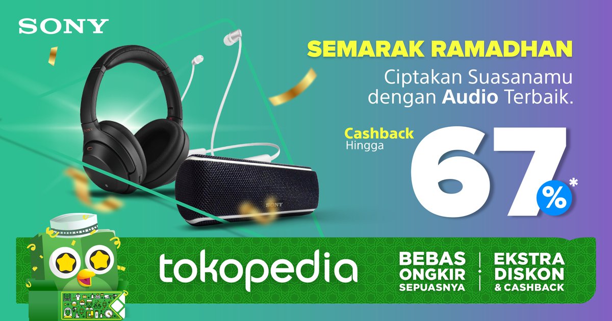 anugrahANP's tweet photo. Masih tetap semangat dalam menjalankan ibadah puasa.. jangan lupa ikuti semarak ramadhan di @tokopedia 
dapatkan diskon hingga 67% hanya di sony audio official store #darirumahsaja #dijaminori https://t.co/qR9UCWQ2sf