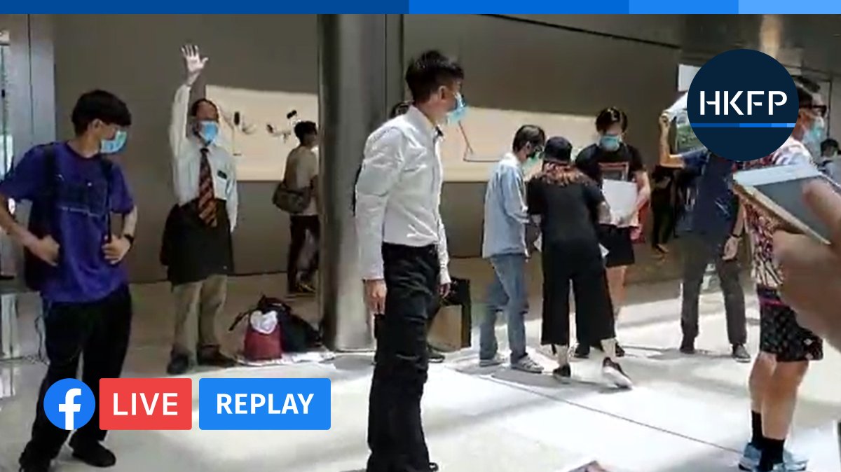 hkfp's tweet photo. HKFP_Live: #HongKong protesters are gathering at Central's IFC mall to chant pro-democracy slogans. In order to respect #Covid19 rules, the gathering has been promoted as an effort to promote virus-related information.  https://t.co/rksMQQemRk @chingrachelwong https://t.co/mcc64FI9gh