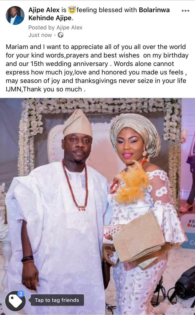 From the MD/CEO <a href="/klickkonnect/">Klick Konnect Networks </a>, Irawo Ola of Yoruba Kingdom and Convener of IBI GIGA AMBASSADORS, Chief Ajipe Alex, <a href="/KlickCeo/">Dr Alex Ajipe</a> and his Beautiful and ever supportive wife, Mariam Ajipe.

Thank you all for your kind words, prayers and best wishes!