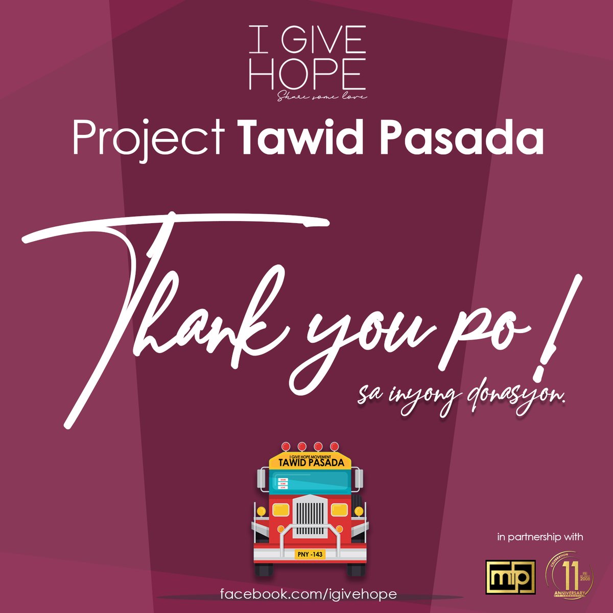 mtp_production's tweet photo. Sa ngayon ang I GIVE HOPE MOVEMENT ay may bagong proyekto ang PROJECT HEROES MEAL. At kung kinakailangan po iextend and ECQ mag kakaroon po ng wave 2 ang tawid pasada.

Muli mula saaming puso. Maraming salamat po!

#iGIVEhopemovement
#ProjectTawidPasada
#ProjectHeroesMeal https://t.co/6Uht9z6PhG