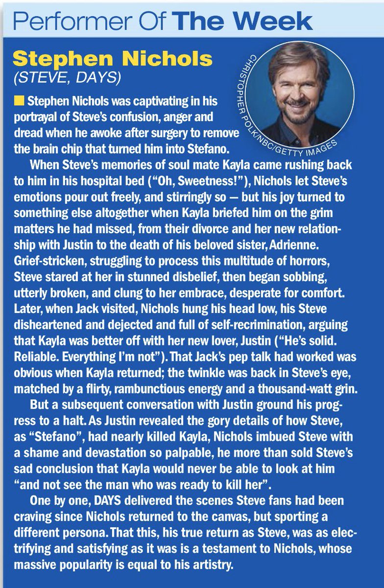nicholsevansfan's tweet photo. Congratulations @officialnichols on getting this week’s performer of the week from @SoapDigest !😊👏🏼 SO very deserved https://t.co/RAL6QAzwMJ