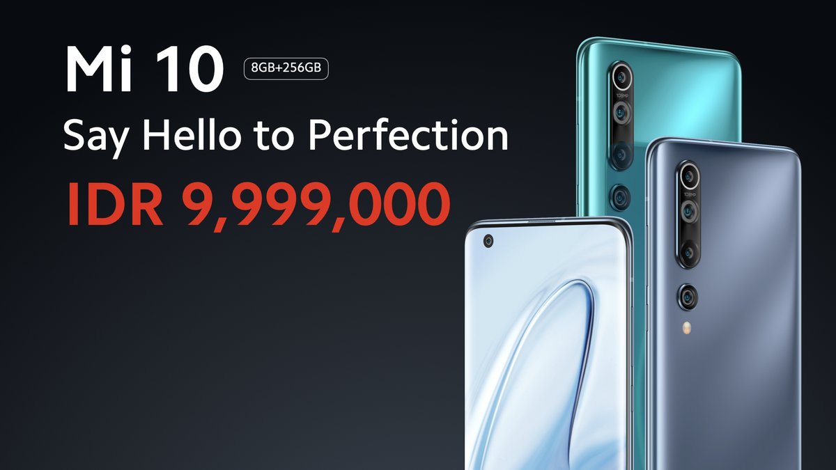 XiaomiIndonesia's tweet photo. Mi 10 dengan 8GB+256GB (LPDDR5+UFS 3.0), 6.67" AMOLED DotDisplay, Qualcomm® Snapdragon™ 865 (LiquidCool 2.0), Quad camera 108MP+13MP+2MP+2MP, 4780mAh, 30W wired + wireless fast charging, dan Symmetrical Dual Speaker.

Rp 9.999.000

#Mi10 #MiGoWireless https://t.co/ZxdrapvfPK