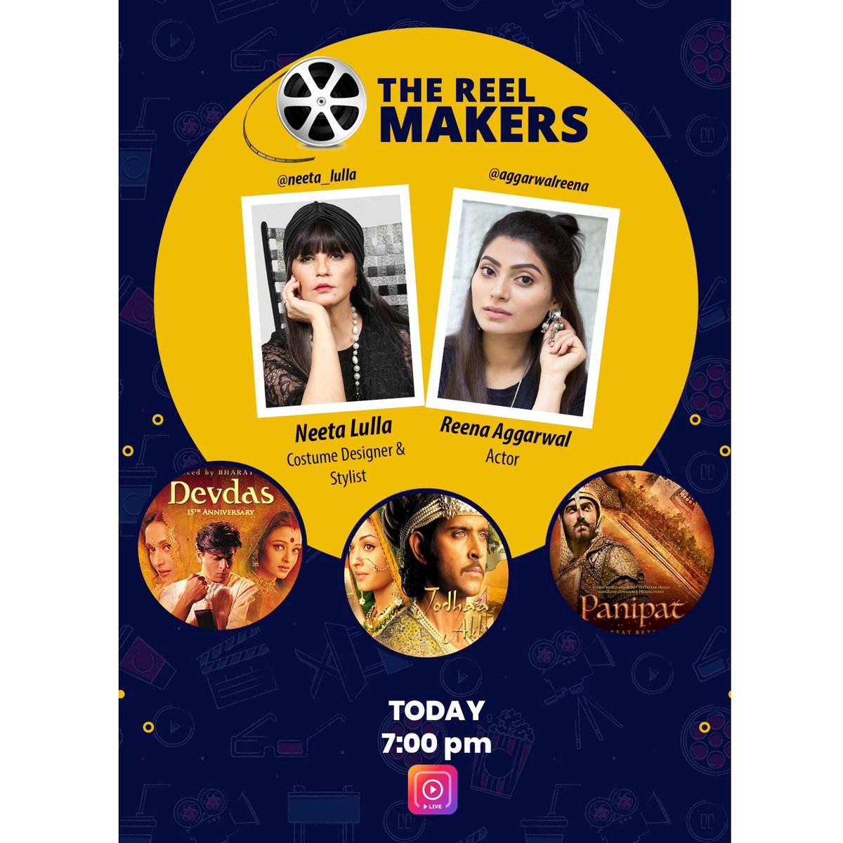 ReenaMeraNaaam's tweet photo. Episode 12 - 'The Reel Makers' with
Costume Designer & Stylist - @neeta_lulla
Join us today on Insta Live at 7PM for Fun and Interesting GupShup ...
#thereelmakers #reenaaggarwal #neetalulla #costumedesigner #Entertainment #InstagramLive #StayHomeStaySafe #houseofneetalulla https://t.co/5vOJGXvRJb