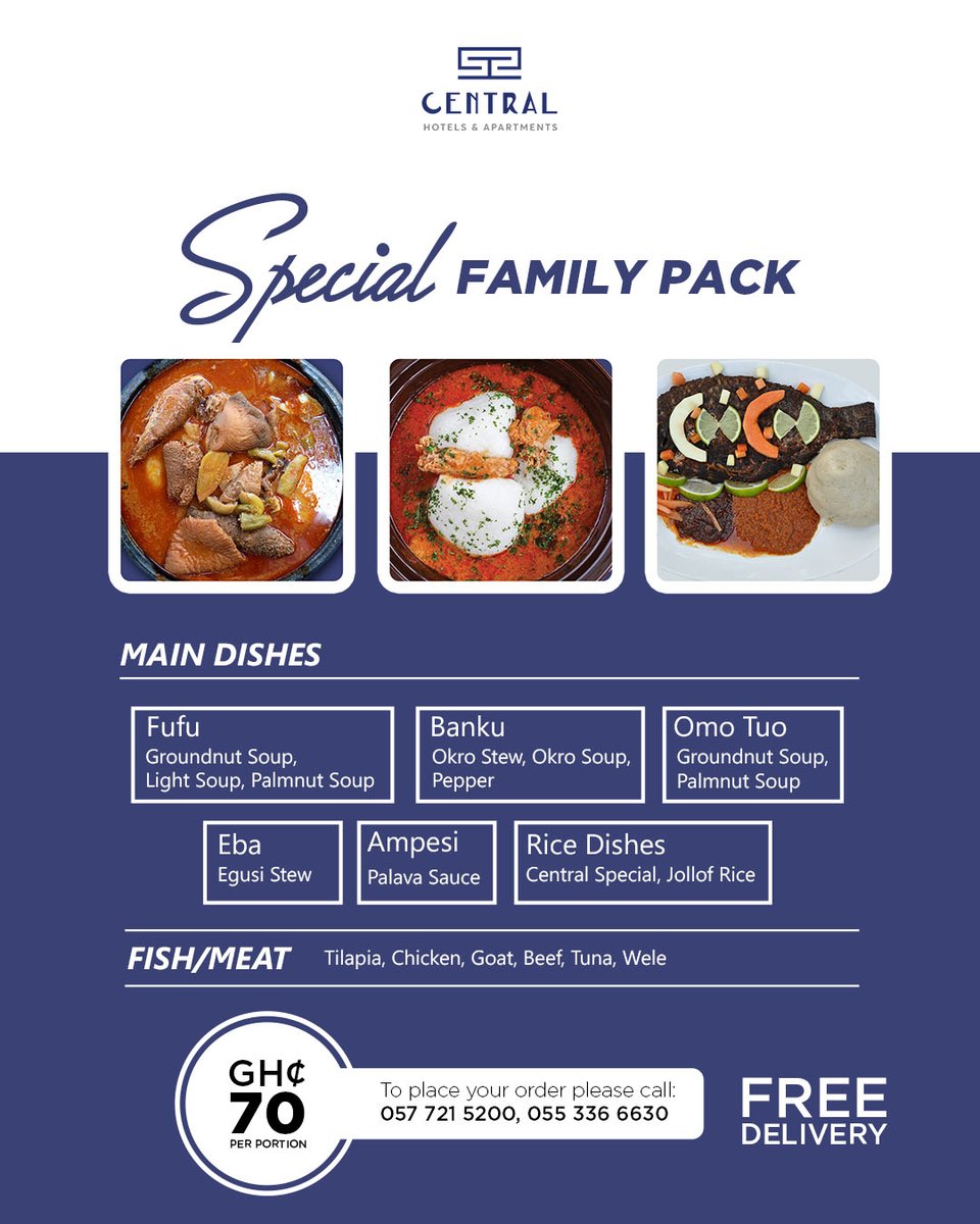 CentralhotelsGh's tweet photo. Central Hotel will be a call away. Delivery is FREE.
#lockdown #favfood #covid19 #localdish https://t.co/YYrYQtOBZN