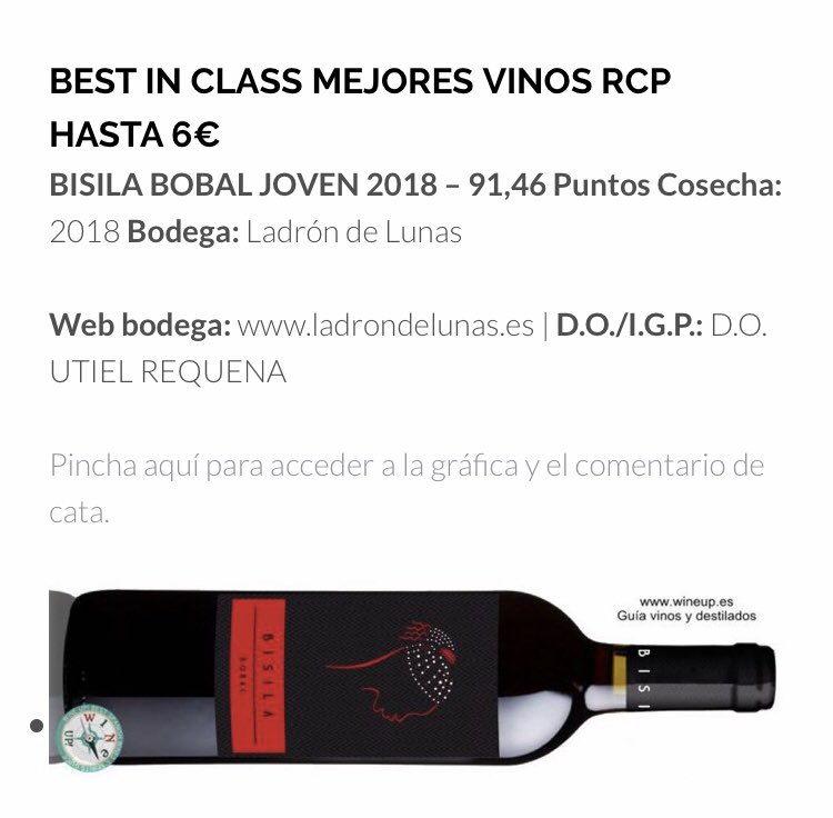ladrondelunas's tweet photo. En ladron de lunas estamos de enhorabuena. Nuestro #bisila tinto ha sido elegido #mejorvino de España por debajo de 6 euros según la guía #wineup https://t.co/A02hcJNtIJ