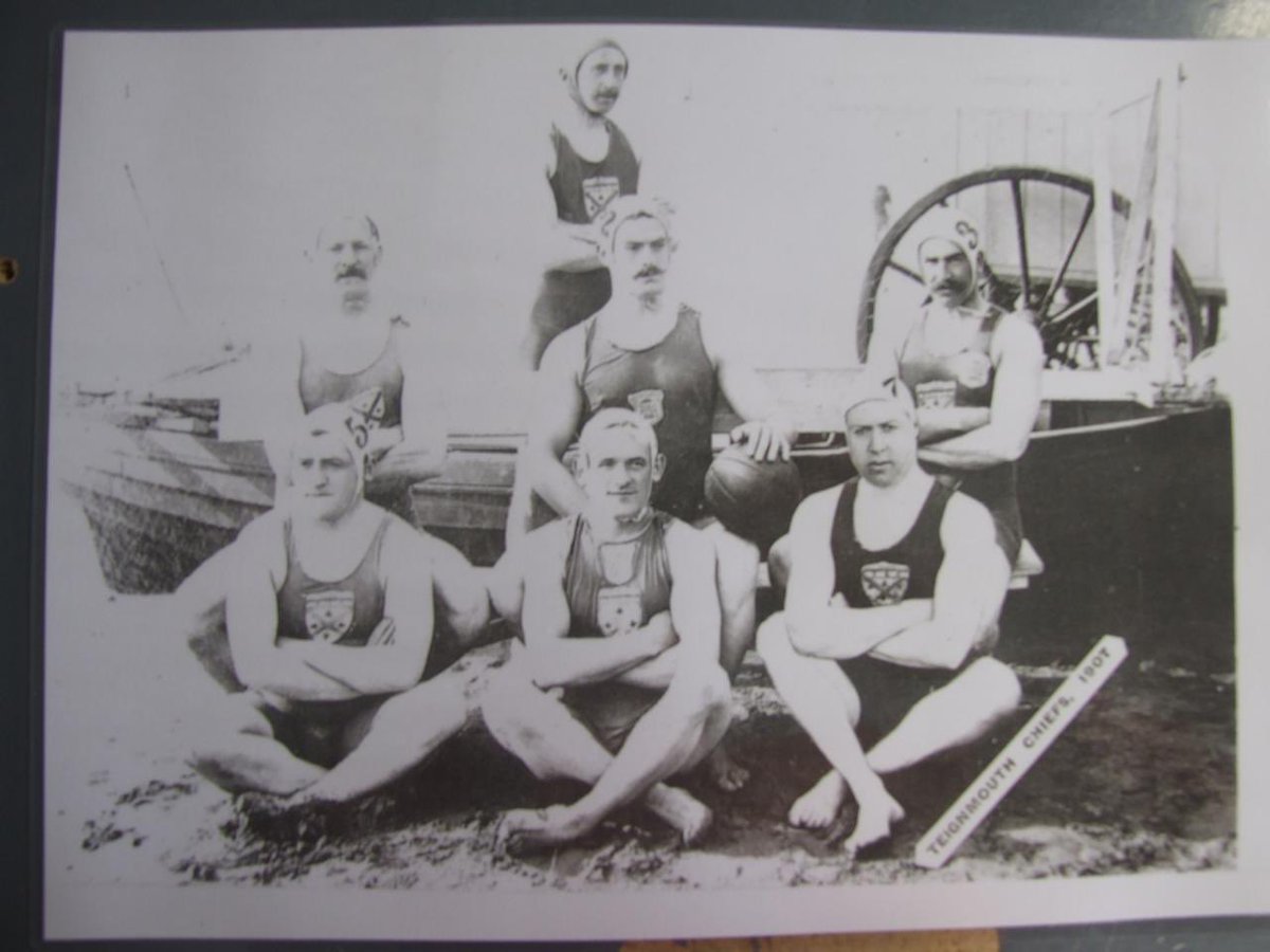Looking through club archives (nothing VE Day-related, sadly) &amp; found the successful 1907 water-polo team of the Teignmouth Swimming &amp; Life Saving Society. A forerunner of our club.  #FlashbackFriday