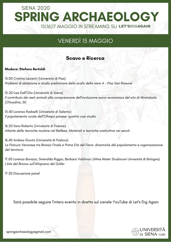 Hilaritatis1's tweet photo. #SaveTheDate!
🌸🏺SPRING ARCHAEOLOGY (15-16-17 MAGGIO 2020) 🌸🏺
.
ℹ️ https://t.co/iPDEP4AwVk
💻Canale Youtube "Let's Dig Again": https://t.co/DhkWa8iAmi
.
.
#SpringArchaeology #LetsDigAgain #Archeologia #Archaeology #Convegno #Seminar #Youtube #UniversitàDiSiena #NonPerdetelo https://t.co/syg1yyf3J5