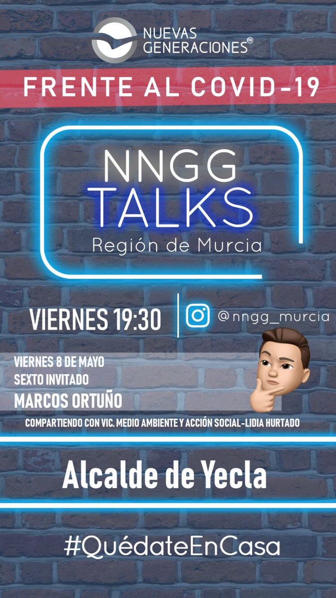 MarcosOrtuno's tweet photo. Esta tarde, a partir de las 19:30h, videochat en Instagram Live con @NNGG_Murcia. ¡Os esperamos!

Instagram nickname: @nngg_murcia &amp; @marcosortunosoto. https://t.co/kvoFVgLLVq