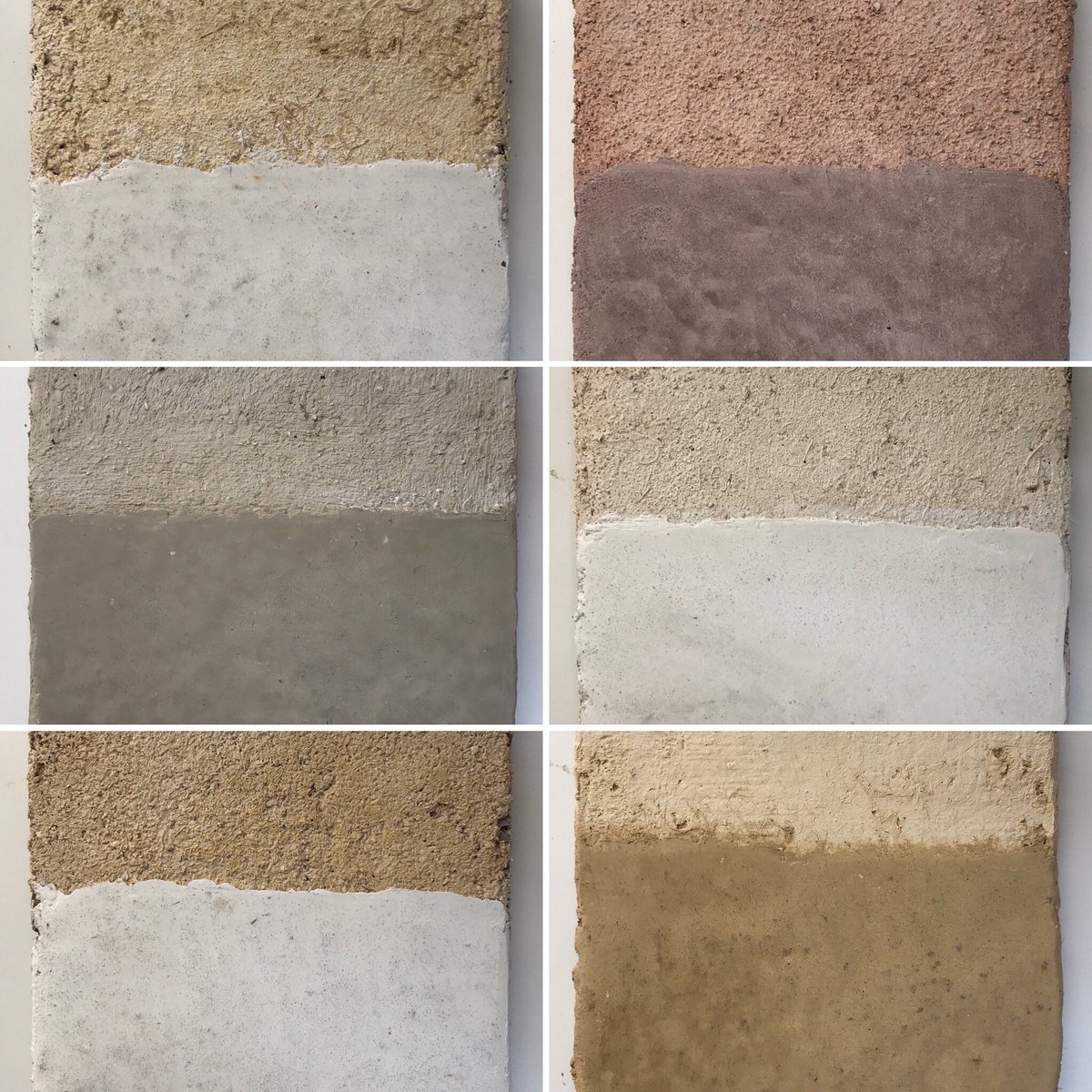 localworkstudio's tweet photo. Plaster samples for project in Sussex. Blends of chalk, clay, plant fibre. We’ve been designing/making natural plasters for 15years. Inspired by vernacular processes and Japanese plasters, which are exquisite. #plaster #buildingcraft #landscapearchitecture #architecture #wip https://t.co/dhDD1G53kP