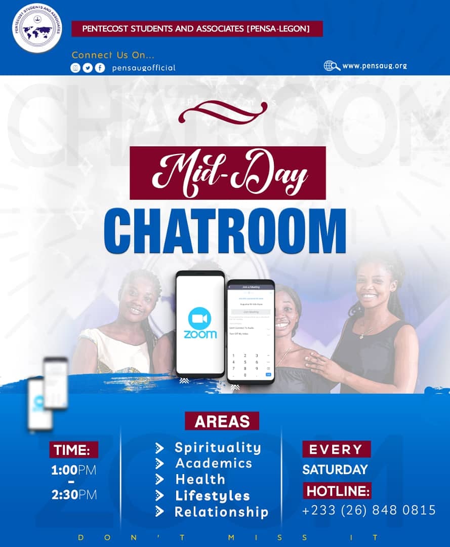 pensaugofficial's tweet photo. PENSA-LEGON introduces the MID-DAY CHATROOM. This initiative is  to give you the opportunity to meet qualified and certified counselors to take you through needed tips, lessons and guides.
.
.
#MIDDAYCHATROOM
#pensalegon
#divineinfluence https://t.co/5sYnKse6jE