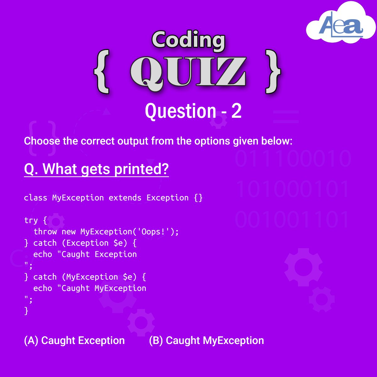 AleaIT's tweet image. Hello Tech Geeks !!
Participate in ALEA QUIZ CHALLENGE. Leave your answer in Comment Section & Tag 3 friends to challenge them.
The one who will give max. right answers will be declared as Coding Ninja of the week.
#Aleacodingninja #aleacodingdose
#CodingChallenge2 #week1