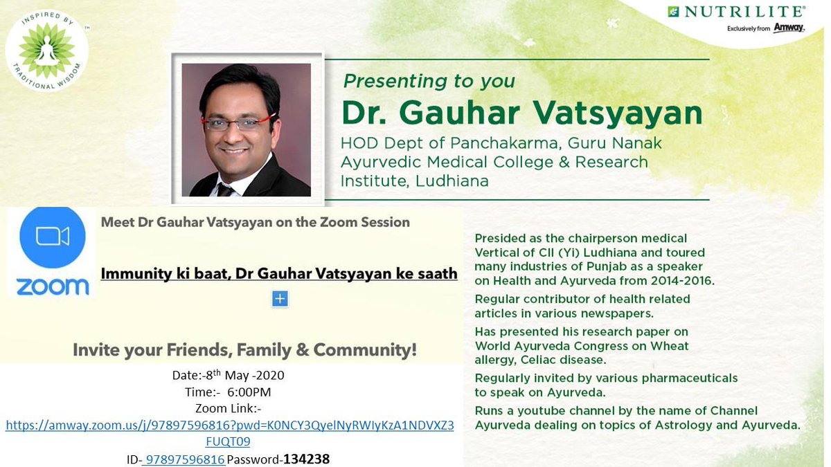 ShelarOfficial's tweet image. Nutrilite brings you an exclusive session on popular demand..
Immunity Ki Baat, Dr. Gauhar Vatsyayan Ke Saathh
#SanjayShelar #DrGauharVatsyayan #Immunity #Nutrilite #Zoommeeting