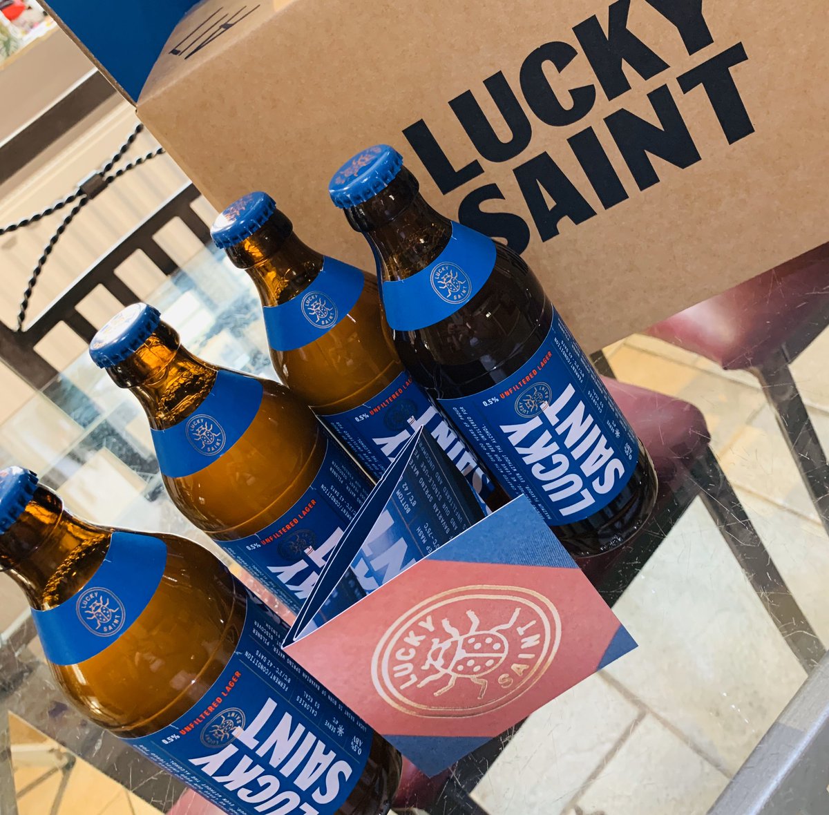 catmfarinha's tweet photo. Thank you @LuckySaintBeer for my wonderful delivery of a case of 0.5% beer- Already in the fridge ready for our sonβs 12th #birthday #BBQ later today! Have a lovely #VEDayAtHome everyone! X #maximumflavour #nohangover https://t.co/mdDO0algQF