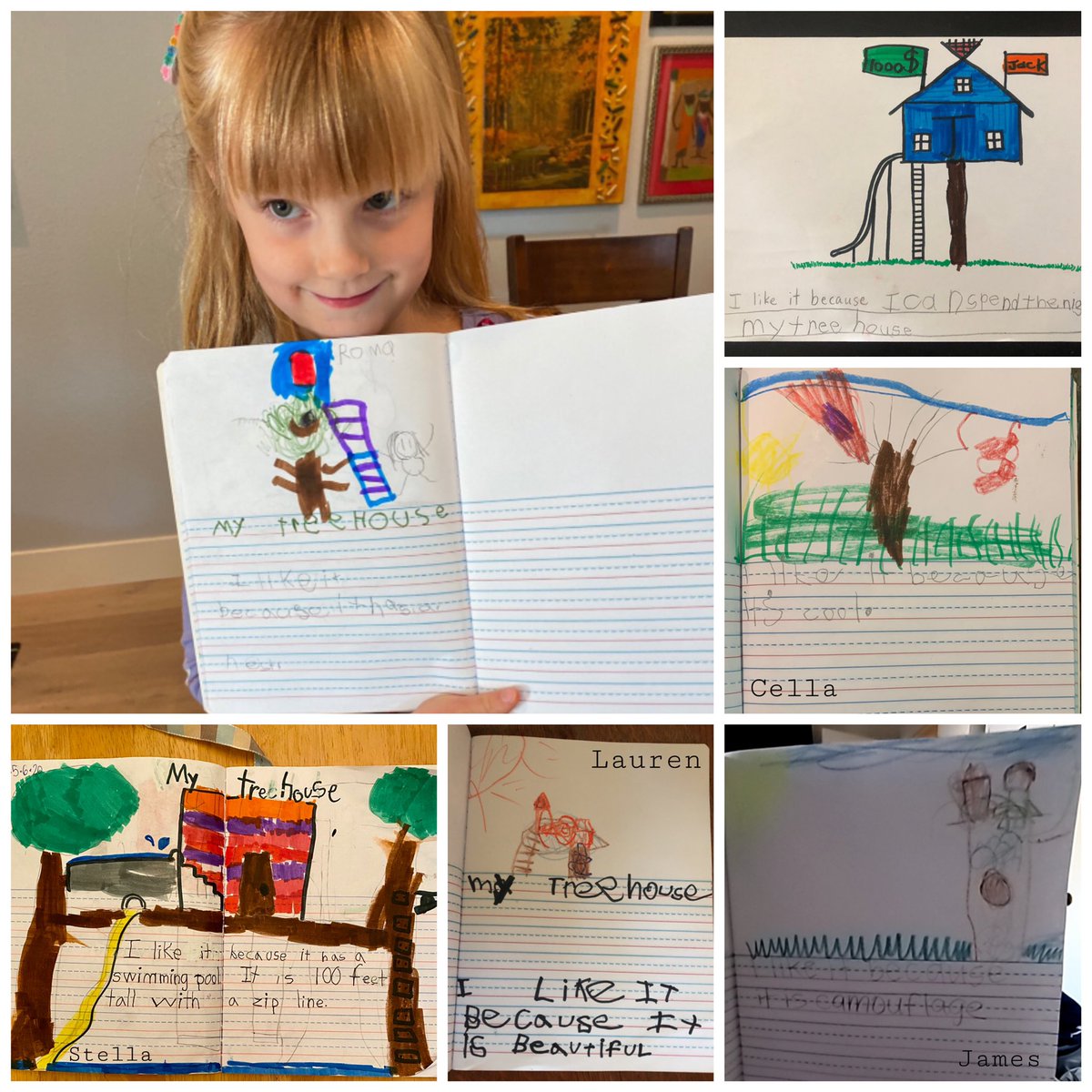 ChristalProctor's tweet photo. Tree-riffic work by kindergarteners *while distance learning! A sampling of: animals who depend on trees, parts of a tree, &amp; treehouse designs. The beauty doesn’t end because we are apart. @ChicoCountryDay #weareccds #ccds #kinderchat #shareyourlearning @ELeducation @BCOEStory https://t.co/GJqtJA6aX0
