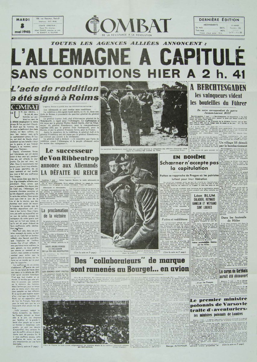 sberti2b's tweet photo. Il y a pile 75 ans. « Une » de Combat, journal de Camus, entre autres. #8Mai1945 https://t.co/VNKGZKRNnZ