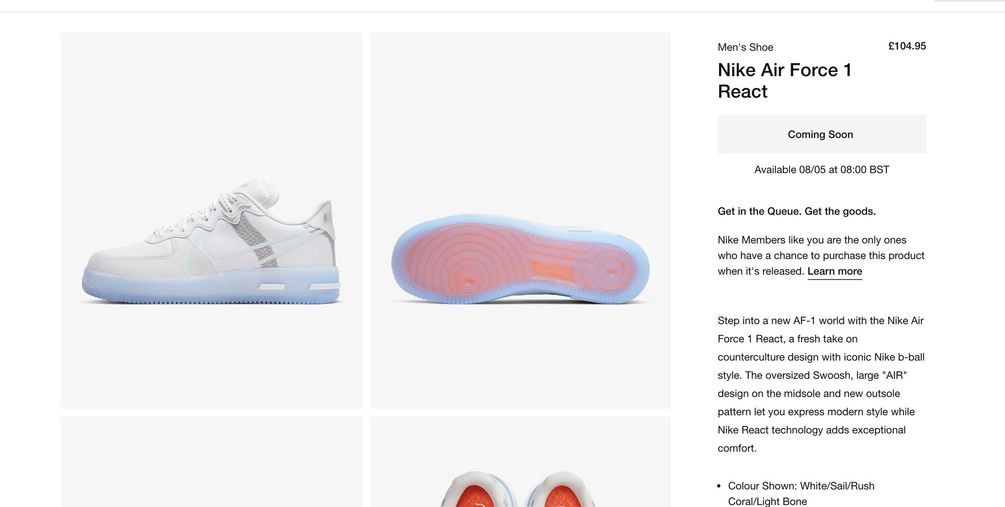 nike air force 1 react restock