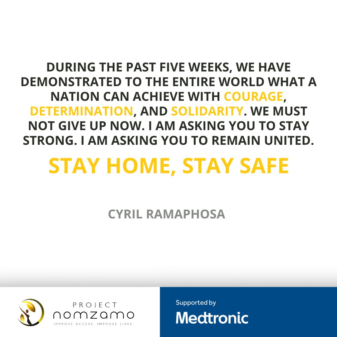 ProjectNomzamo's tweet photo. President Ramaphosa continues to inspire us during the lockdown period:
“There are times when we must endure hardship and difficulty so that we can enjoy freedom and prosperity in the future. We must not give up now. I am asking you to stay strong. Stay home, stay safe.” https://t.co/Yx6ZeozHi0