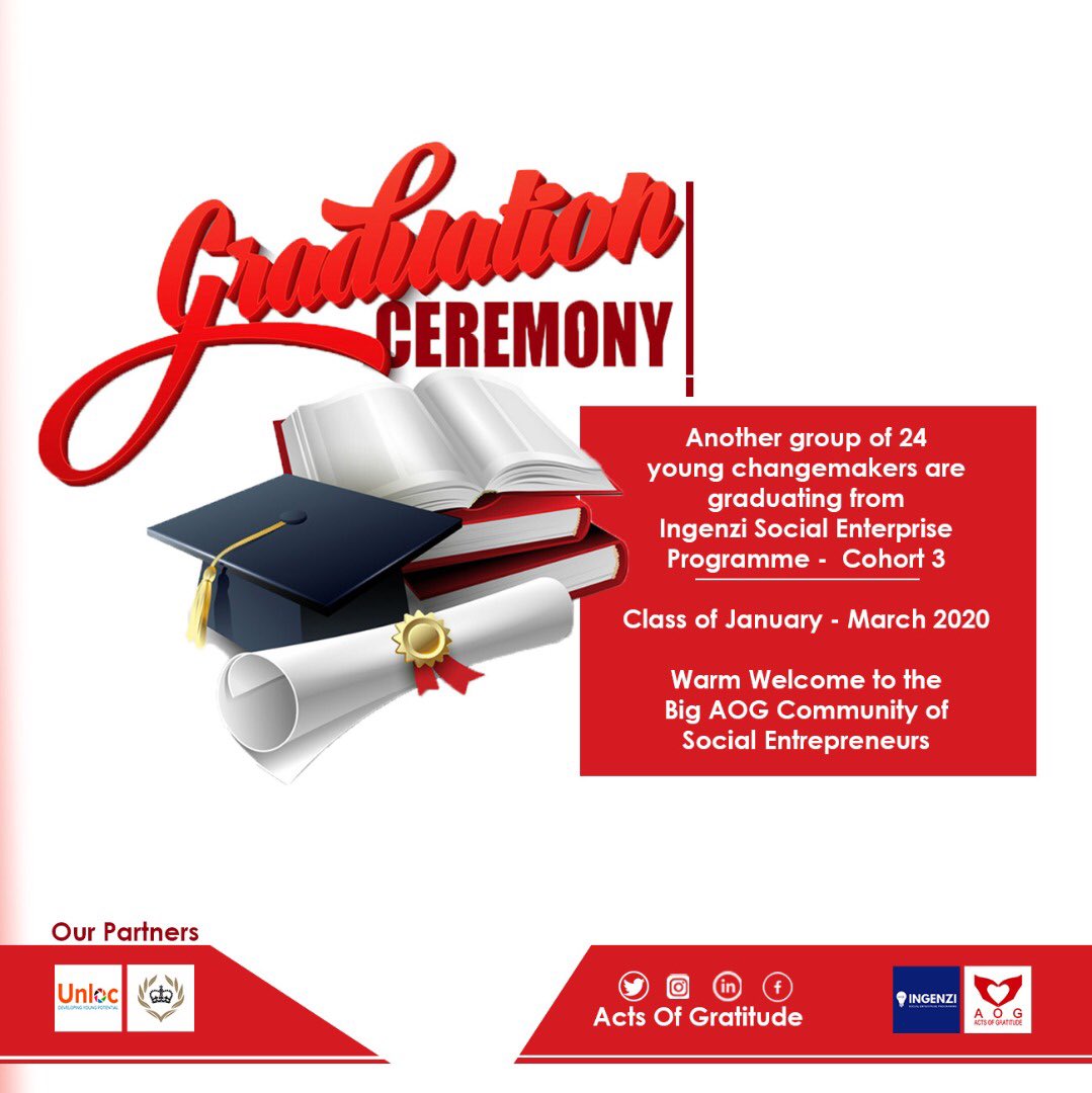 We are excited to welcome 24 changemakers who are today graduating from Ingenzi Social Enterprise Programme, Cohort 3.

As a measure to prevent #Covid_19, the Class of January-March 2020 will have a virtual graduation ceremony.

Congratulations👏🏾

#RwOT
#SocEnt