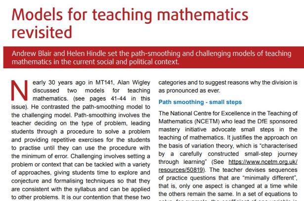 ATMMathematics's tweet photo. Today's FREE #MayMTMonth article from @ATMMathematics publication MT Journal Issue 268 is on models for teaching #mathematics https://t.co/Rs3MCfhJwQ https://t.co/J5RqMemrLh