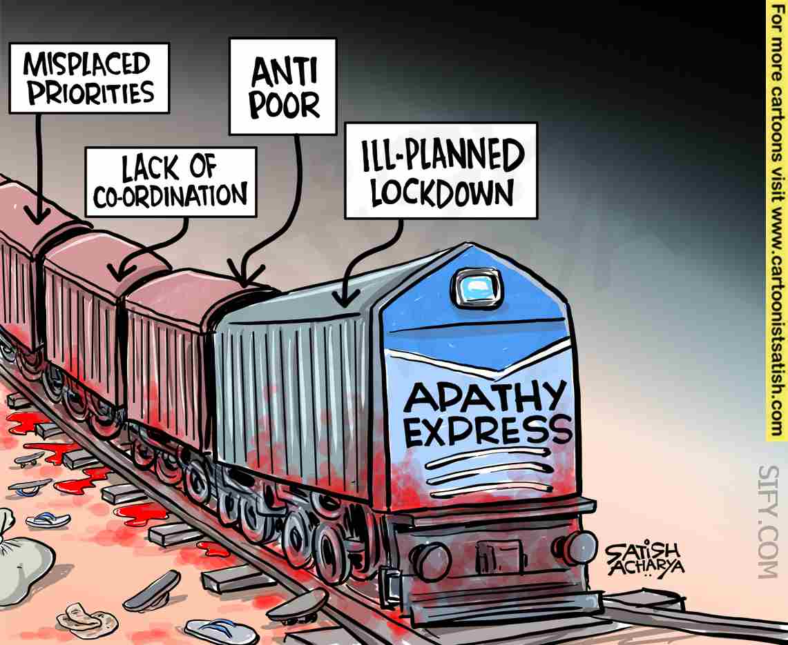 satishacharya's tweet photo. Apathy Express! @sifydotcom cartoon #MigrantLabourers #MigrantWorkers #TrainAccident https://t.co/VvqFjenFK5