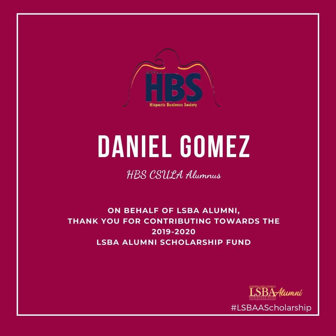 lsbaalumni's tweet photo. A special shout out to @csulaHBS alumnus Daniel Gomez for contributing towards this year's LSBA Alumni Scholarship Fund. The support just does not stop. Thank you Daniel!
#LSBAAScholarship https://t.co/8c6gL6OSBz