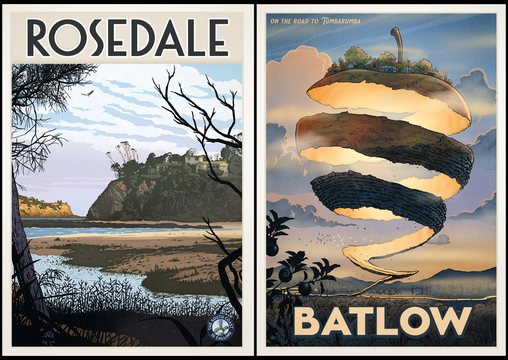 While stuck at home, I have drawn another two posters for the bushfire recovery collection. Rosedale and Batlow. Now available on  @Redbubble, proceeds to the  @FRRR_Oz  https://www.redbubble.com/people/CoastIsCalling/explore?page=1&sortOrder=recent