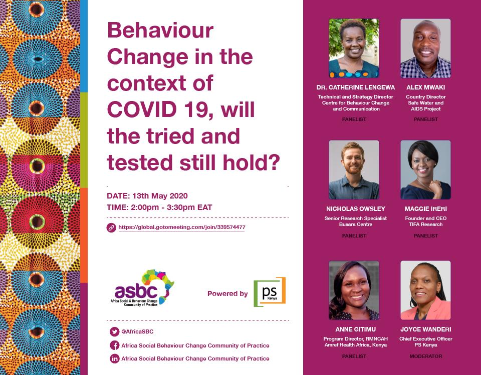 Join Busara's <a href="/nicholas_owsley/">nicholas owsley</a> for an in-depth discussion on behaviour change in the context of #COVID19.

13/05/2020 from 2:00pm - 3:30pm EAT

Click the link below to join:
global.gotomeeting.com/join/339574477

#StandAgainstCorona #BehavioralScience #BehavioralEconomics