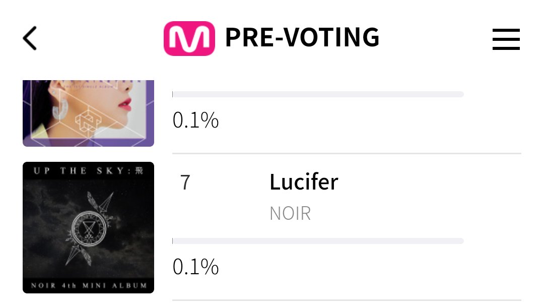 ShaylyNoir's tweet photo. LUCIFER is currently in 7th place on MWAVE M COUNTDOWN pre-voting

and in 12th place on IDOL CHAMP Show Champion voting

#NOIR #느와르 #Lucifer #루시퍼 #up_the_sky_飛 #VoteForNoir #SupportNoir #KPop #IdolChamp #MWave #ShowChampion #MCountdown https://t.co/7Rc14QerKH