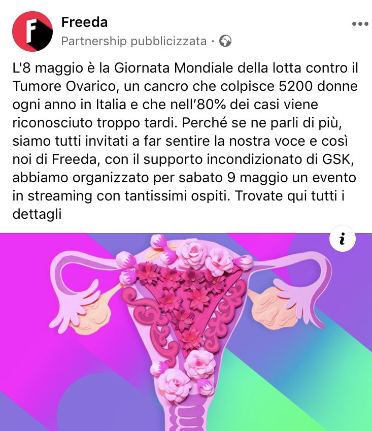 May 8th it the world day to fight ovarian cancer, which affects 5200 women everyday in Italy, and in the 80% of cases it’s recognized too late. That’s why is so important to speak more about it, and #Freeda, Italian magazine has an idea 👇🏻