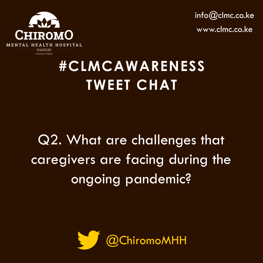 ChiromoHospGrp's tweet photo. #CLMCAwareness Q2. What are the challenges that caregivers are facing during the ongoing pandemic?

#MyMentalHealthFirst
#COVID19KE https://t.co/Oje0xdci7Z