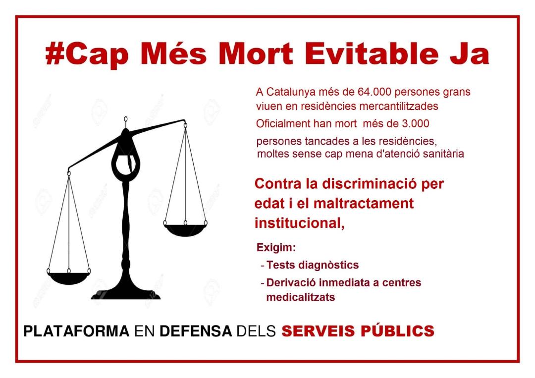SanitatSBD15M's tweet photo. Afegiu-vos a la campanya #CapmesmortEvitable
Perquè la nostra gent gran no es mereix aquesta mort, sense test, sense families... https://t.co/IM1nquTJgW