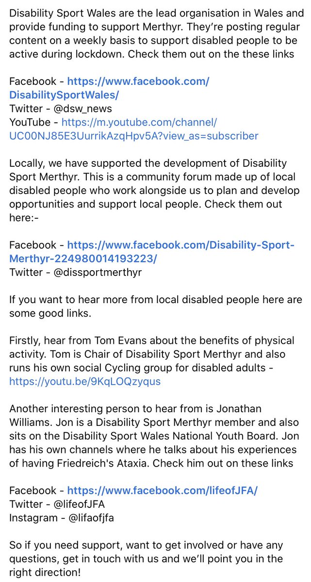 ActiveMerthyr's tweet photo. Our first Friday ‘Friday Feature’ in our Healthy at Home campaign is Disability Sport. Head over to our Facebook post for for more detail - https://t.co/yTX7t4EV3M here are some great sources of support and info for you to get active - @dsw_news @dissportmerthyr @lifeofJFA https://t.co/a3SJdNvAaw
