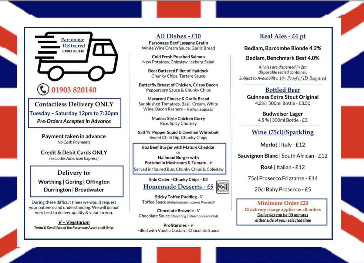ParsonageBar's tweet image. Celebrating VE Day, we will be doing our 2 minute silence, but we are still open for delivery’s / orders from 12:30pm to 7:30pm, @theparsonagetarring theparsonage.co.uk #localdeliveryavailable🚗 #worthing #veday @ParsonageBar