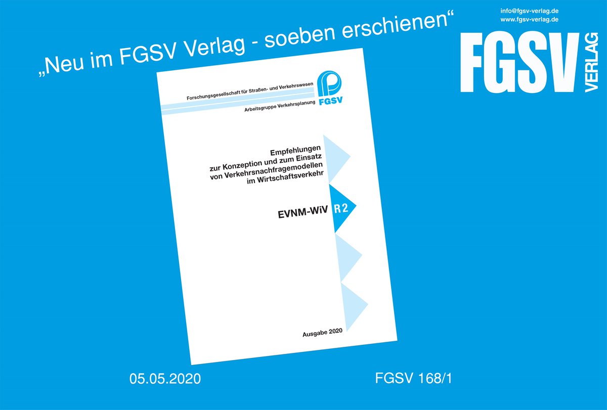 fgsv_verlag's tweet photo. Jetzt erhältlich im FGSV Verlag: EVNM-WiV - Empfehlungen zur Konzeption und zum Einsatz von Verkehrsnachfragemodellen im Wirtschaftsverkehr (FGSV 168/1), Ausgabe 2020, Bestellen: https://t.co/kF1ZoOuB7L #verkehr #fgsv_verlag #FGSV_eV #verkehrsplanung #wirtschaftsverkehr #EVNM_WiV https://t.co/eTJtmcwJIK