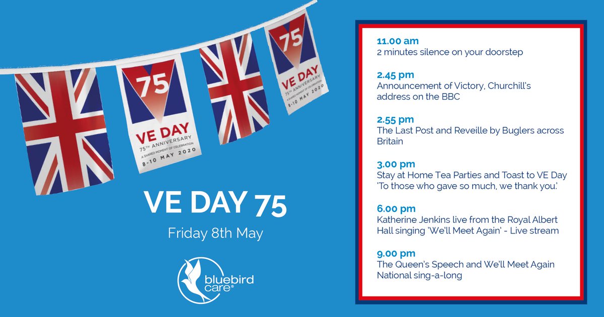 BluebirdCareTN's tweet photo. Today is an extremely special day as we mark 75 years since VE Day! Here’s how you can join in 🎉 https://t.co/5WSDQVHqNL