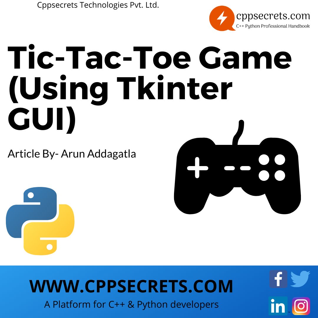 cppsecrets's tweet photo. Tic-Tac-Toe Game
Link- https://t.co/ROTAOXXf1G
#gamesweek
#amazingpython #pythonprogramming #pythoncode #python #pythonlearning  #machinelearning #development #developer #webdeveloper #programmer #coding #softwaredeveloper #ai #coder #django  #pythongames #programmers #programmer https://t.co/jdZSqOa6je