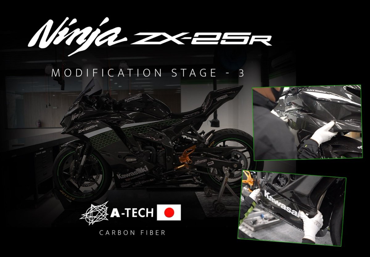 Video seri modifikasi ZX-25R ke-3 dengan body berbahan serat karbon dari brand A-Tech Japan Carbon Fiber sudah ada youtube Kawasaki Indonesia. Link video : youtube.com/watch?v=SZtRzj…