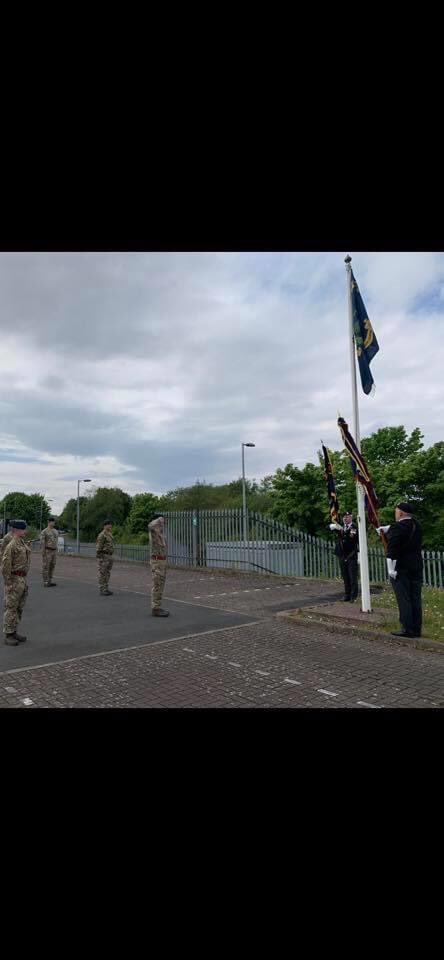 154ScottishRegt's tweet photo. Flags raised across Regt 0800 this morning marking the significance of today. 75 years, we all remember the end of World War II; the sacrifices made by โThe world must know what happened & never forget.โ General Dwight D. Eisenhower #ArmyScotlandSaluteWW2Heroes #154family https://t.co/tlEKnErBgE