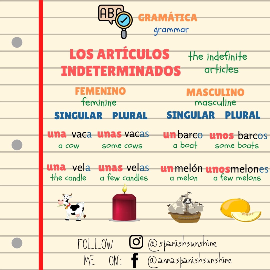 annaspanishsun's tweet image. Following the last post, I leave you here the indefinite articles and the gender! #grammar
•
•
#scrollandlearn 
#spanishlanguage #spanishteacher #profedeele #languageteacher #spanish #learnspanish #aprendreespañol  #teacher #profesor #onlineteacher