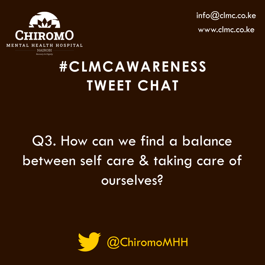 ChiromoHospGrp's tweet photo. #CLMCAwareness Q3. How can we find a balance between self care &amp; taking care of our loved ones?

#MyMentalHealthFirst #COVID19 https://t.co/xgbmmZuWUF