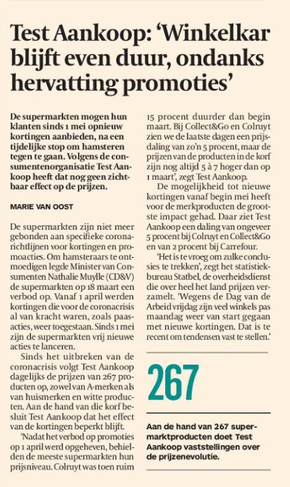 SimonNovember's tweet photo. Sinds 1 mei zijn #promoties terug volop toegelaten in supermarkten. Helaas is het effct ervan op de prijs van een winkelkar voorlopig klein volgens @Testaankoop via @tijd 

#CoronaCrisis https://t.co/JKkCyAjMil