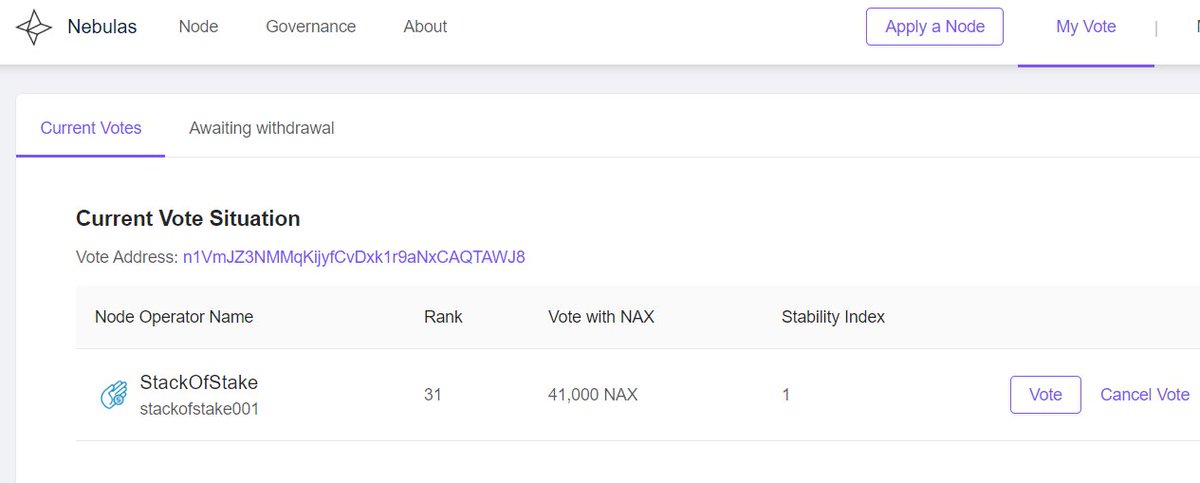 AmandhiShane's tweet photo. I voted 41000 $NAX on @stackofstake node, and get 7.76 $NAS for 30 days. Like, comment and retweet 😍 $NAX!

👉Learn more #staking https://t.co/1y8CL7YdqI
@nebulasio @NebulasSri https://t.co/h9n3uFHqKO