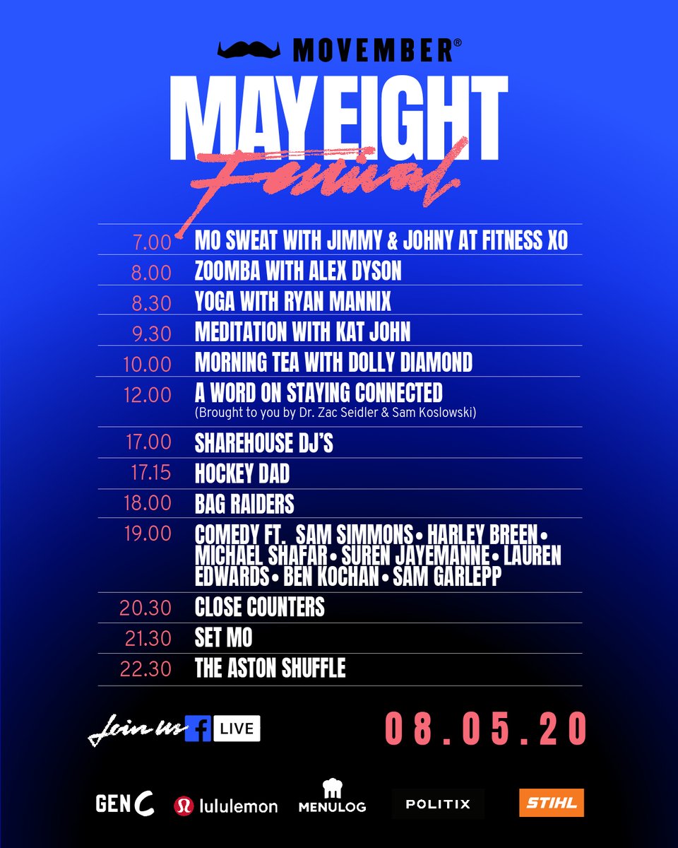 jakelambert23's tweet photo. The @MovemberAUS #MAYEIGHT Festival continues into the night, with @Bagraiders about to hit the iso stage! Plenty of fun still to come, so give a mate a call, a message or a ZOOM and enjoy!
https://t.co/GzsEJgOf6S https://t.co/J1ir5rxA92
