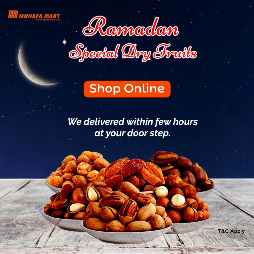 munafamart's tweet photo. Ramadan Special Dry Fruits
Just Place Your Order Online or Through call and Get Your
Order Delivered at Doorstep within Few Hours Only*
https://t.co/53lIVh1gC4
#shopping #grocery #dailyessentials
#munafamart #lockdown #dryfruits #ramadan
#onlineshopping #munafa #fruits https://t.co/YMZfZm57Y0