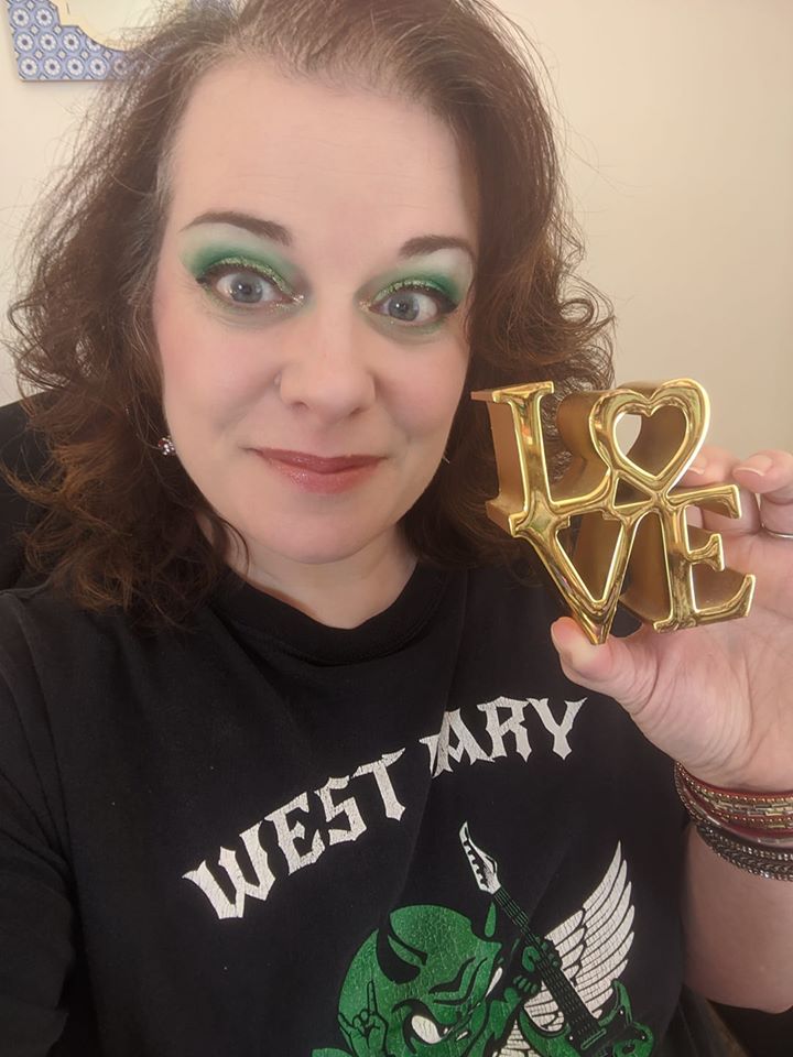 tenaciouscrone's tweet photo. #TeacherAppreciationWeek2020 #Spirit Week Day 5. School Spirit! @westcaryimps showing the #LOVE to my school! (yes, I did full green eyeshadow!) GO IMPS! #onlinelearning #schoolspirit #everybodysaylove #teachthemall https://t.co/j207n9S0jV